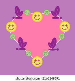 Y2k_heart1. Postcard with butterflies, emoticons. Vector illustration.
