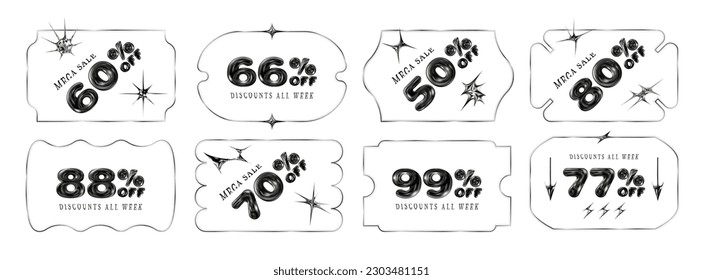 Y2K-inspired transparent frame with a modern brutalist design for Black Friday and Cyber Monday sales. Shapes for banners or labels. Clear glass and mirror effect add depth. Ideal for any promotion