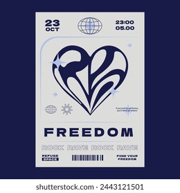 Un afiche estilo y2k con un corazón fluido. Plantilla de diseño para una parte electrónica.