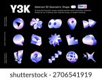 Y3K Modern Retro Abstract 3D Y3K Geometric Shape Icon Set, Futuristic visuals isolated element vector illustration collection Perfect for sci-fi themes, tech-inspired visuals, or modern branding