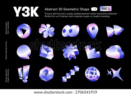 Y3K Modern Retro Abstract 3D Y3K Geometric Shape Icon Set, Futuristic visuals isolated element vector illustration collection Perfect for sci-fi themes, tech-inspired visuals, or modern branding