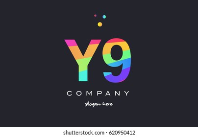 Y9 y 9 nine letter number combination creative color green orange blue magenta pink company logo vector icon spectrum