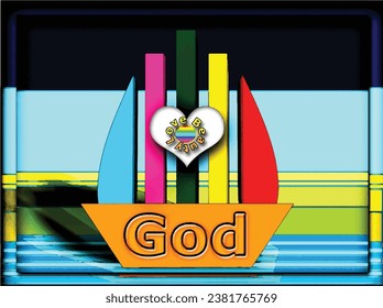 Ya Allah ,oh God is a wonderful 3d Arabic calligraphy multicolor boat in water painting ,great for home and office decoration and blessing .This inventive artwork is excellent for website and print 