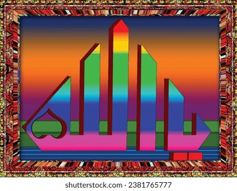 Ya Allah ,oh God is a wonderful 3d Arabic calligraphy multicolor boat in water painting ,great for home and office decoration and blessing .This inventive artwork is excellent for website and print 