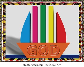 Ya Allah ,oh God is a wonderful 3d Arabic calligraphy multicolor boat in water painting ,great for home and office decoration and blessing .This inventive artwork is excellent for website and print 