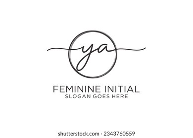 YA handwriting logo with circle template vector logo of initial signature, wedding, fashion, floral and botanical with creative template.