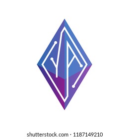 YA Initial letter block chain logo icon vector template. Looping mono line circuit letter on rhombus cube logo