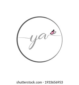 YA initial letter handwriting logo design with butterfly