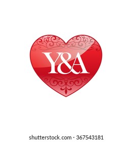 Y&A initial letter logo with ornament heart shape