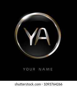YA initial letters with circle elegant logo golden silver black background