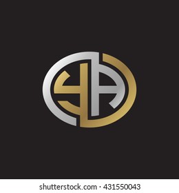 YA initial letters looping linked ellipse elegant logo golden silver black background