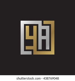 YA initial letters looping linked square elegant logo golden silver black background