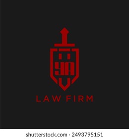 Monograma inicial YA para bufete de abogados con Imagen de espada y escudo
