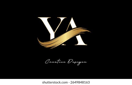 YA Letter Monogram Logo – Elegant Gold Brush Stroke Letter mark for Luxury Branding, Fashion, Boutique  Premium Identity Design
