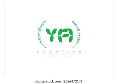 YA letters eco logo with leaf. Fresh nature and healthy leaf logo design.