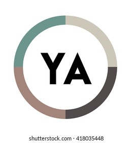 YA letters, four colors in abstract background logo, design identity in circle, alphabet letter