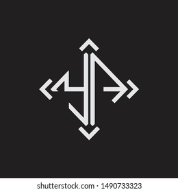 YA Logo Abstrac letter Monogram with Arrow in every side isolated on black background