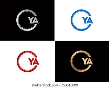 YA Logo. Letter Design Vector with Red and Black Gold Silver Colors

