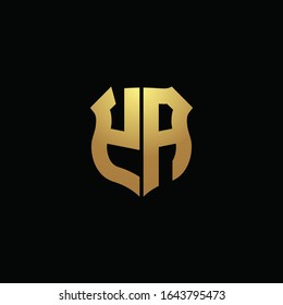 YA logo monogram with gold colors and shield shape design template