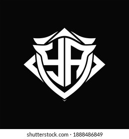 YA Logo monogram with shield and horn shape design template ON black background