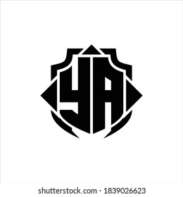 YA Logo monogram with shield line and 3 arrows shape design template on white background