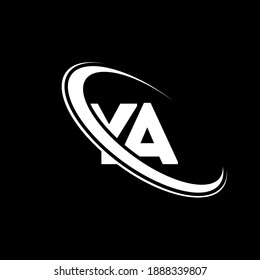 YA logo. Y A design. White YA letter. YA Y A letter logo design. Initial letter YA linked circle uppercase monogram logo.