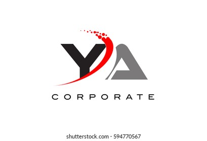 YA Modern Letter Logo Design with Red Swoosh and Dots