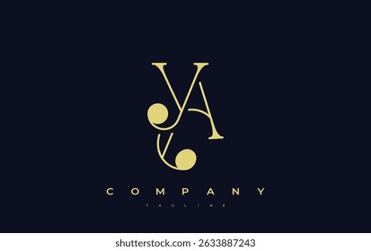 YA Typography Logo Design. Stylish monogram design depiction featuring the letters Y and A combined in an artistic signature style, delivering a unique and creative visual representation.