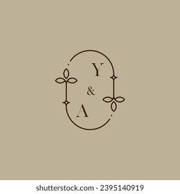 Logotipo inicial de la boda YA en un diseño profesional de alta calidad que se imprimirá en cualquier medio impreso