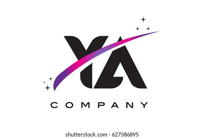YA Y A Black Letter Logo Design with Purple Magenta Swoosh and Stars.