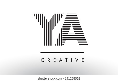 YA Y A Black and White Letter Logo Design with Vertical and Horizontal Lines.