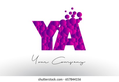 YA Y A Dots Letter Logo with Purple Pink Magenta Bubbles Texture Vector.