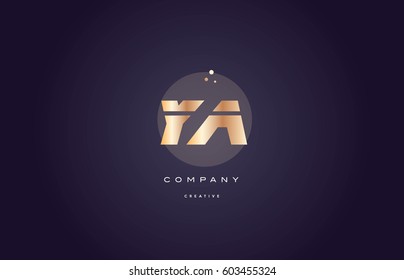 ya y a  gold yellow golden metal metallic bold luxury product modern creative gradient alphabet company logo design vector icon template