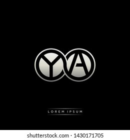 YA Y A initial letter linked circle capital monogram logo modern template silver color edition