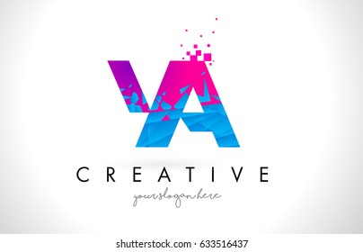 YA Y A Letter Logo with Broken Shattered Blue Pink Triangles Texture Design Vector Illustration.