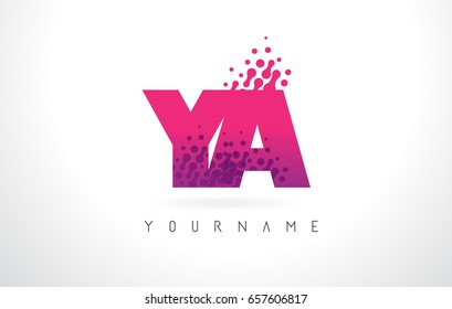 YA Y A Letter Logo with Pink Letters and Purple Color Particles Dots Design.