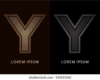  Y,abstract luxury font, Designed using gold and black line square, geometric shape, graphic vector. 