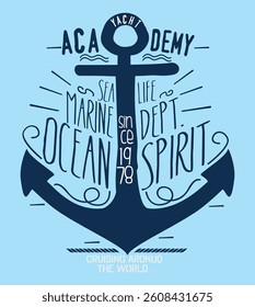 Yacht Academy, Vintage sailor typography for t-shirt print, vector illustration