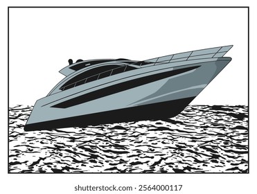 Yacht adrift in serene ocean waters vector illustration, showcasing maritime peace