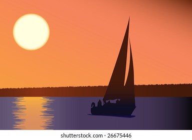 Yacht against a decline. A vector. Without mesh.