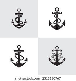 yacht anchor logo icons set silhouette vector template