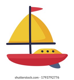 Yacht Baby Toy, Cute Colorful Object for Kids Development and Entertainment Cartoon Vector Illustration on White Background