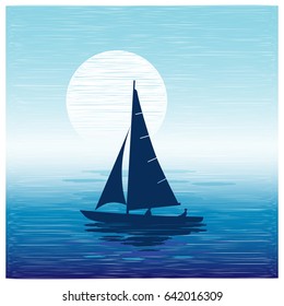 Yacht in the background of the Moon

