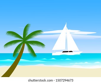 yacht at beach in blue sky