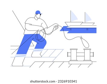 Yacht berthing abstract concept vector illustration. Yacht entering marina, sailing activity, personal boat mooring, water transport, luxury vessel berthing, summer vacation abstract metaphor.