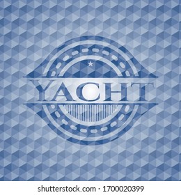 Yacht blue emblem or badge with abstract geometric polygonal pattern background. Vector Illustration. Detailed.