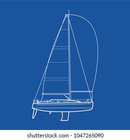 Yacht blueprint vector illustration