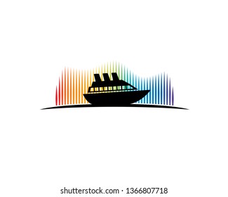 yacht boat cruising ocean with aurora borealis as the background
