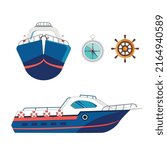 Yacht boat design elements flat  vector icon