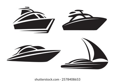 Yacht and Boat Icons Isolated White Background